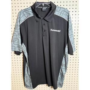 Kawasaki Men's XL Polo Shirt Black Blue Pattern